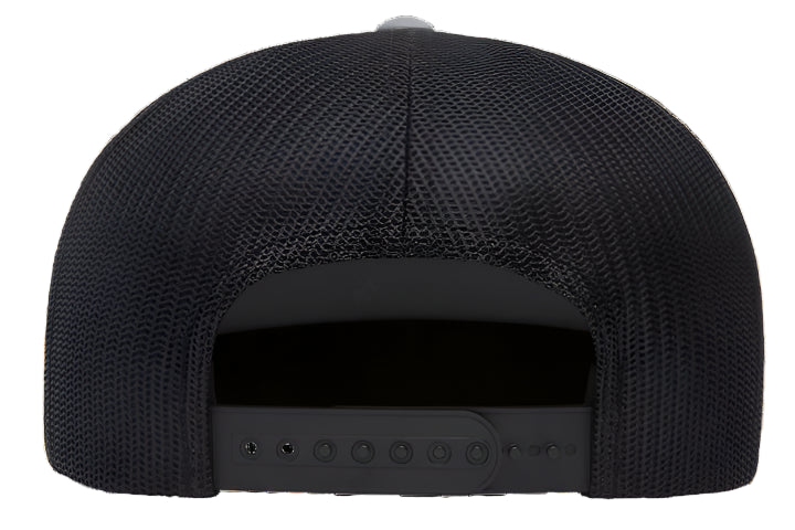 Custom Leather Patch on Yupoong 6006T Trucker Hat Flat Bill 2-Tone Colors