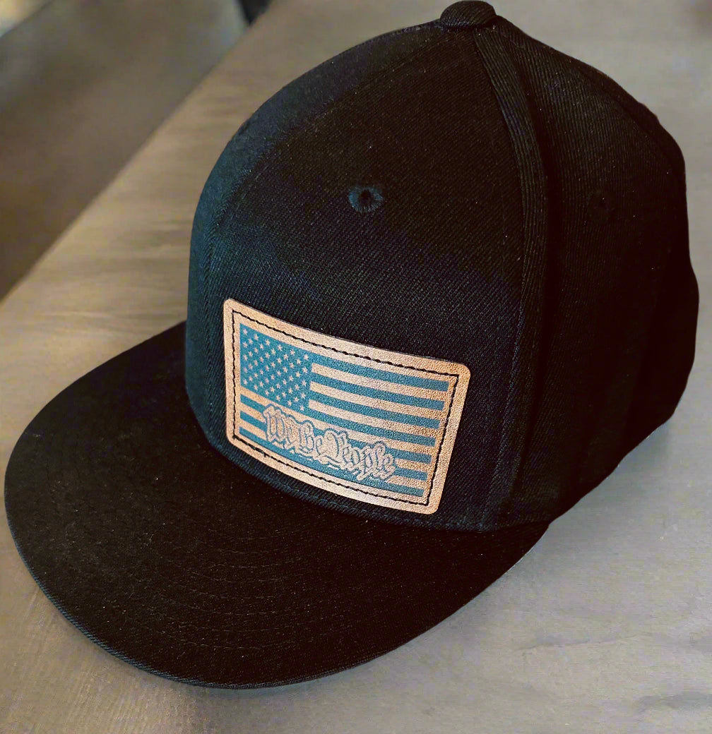 Custom Leather Patch on Flexfit 210 Premium Flat Bill Hat