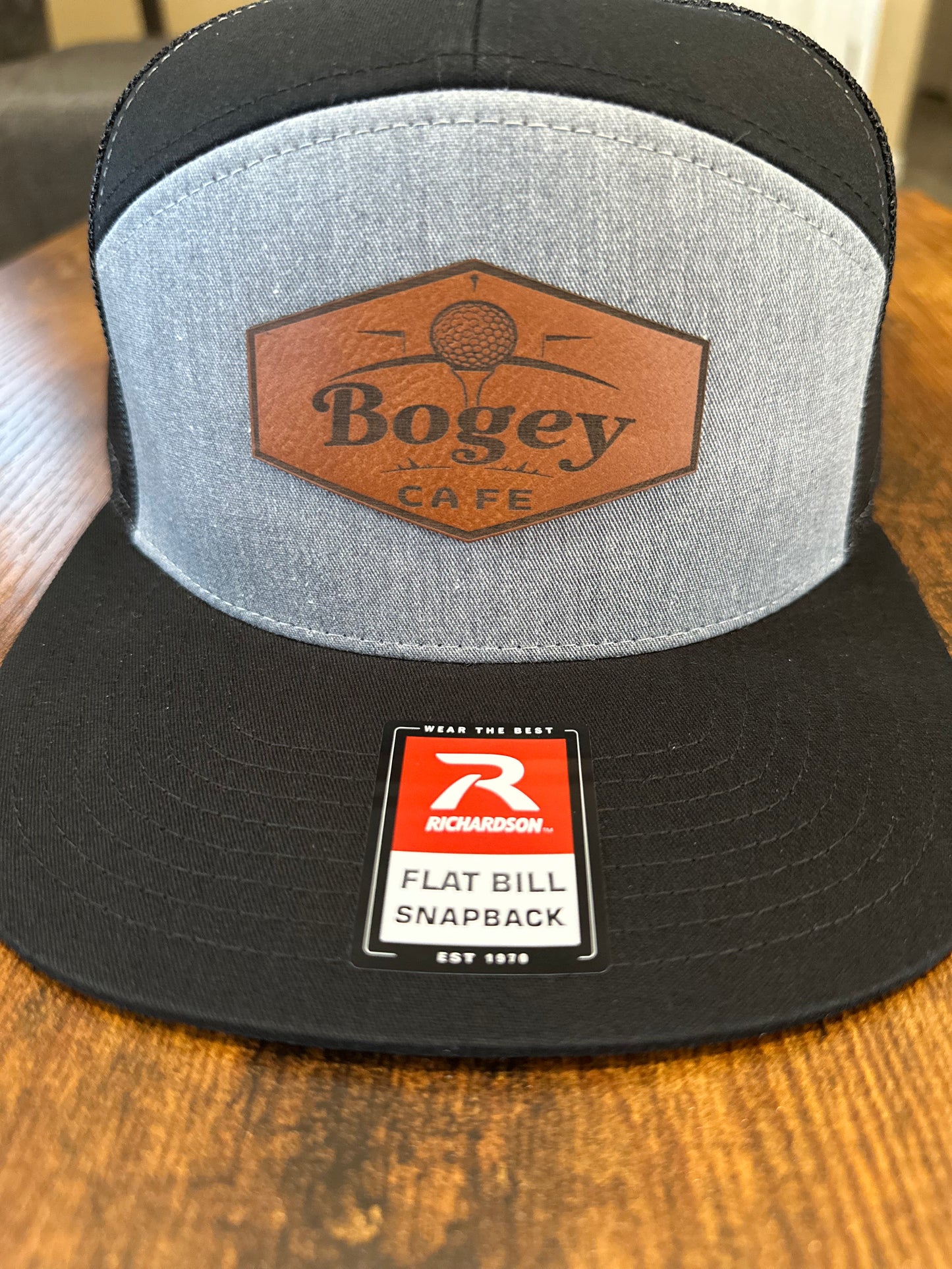 Custom Leather Patch on Richardson 168 7-Panel Flat Bill Hat