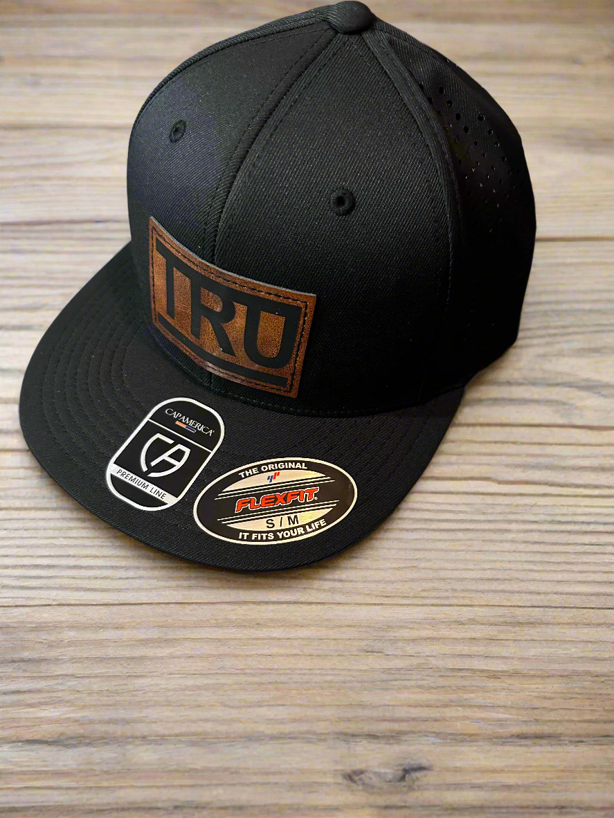 Custom Leather Patch on Flexfit 210 Premium Flat Bill Hat