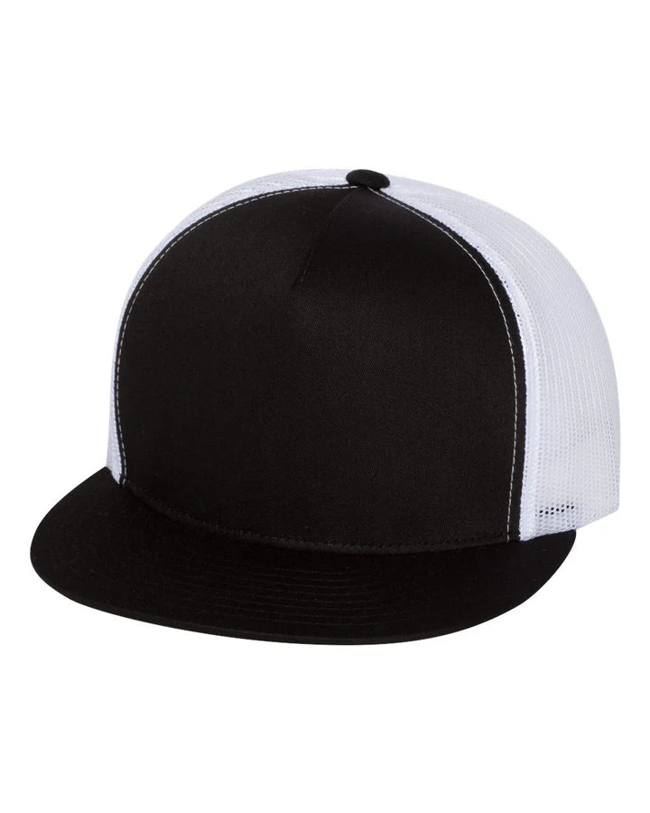 Custom Leather Patch on Yupoong 6006 Flat Bill Trucker Cap