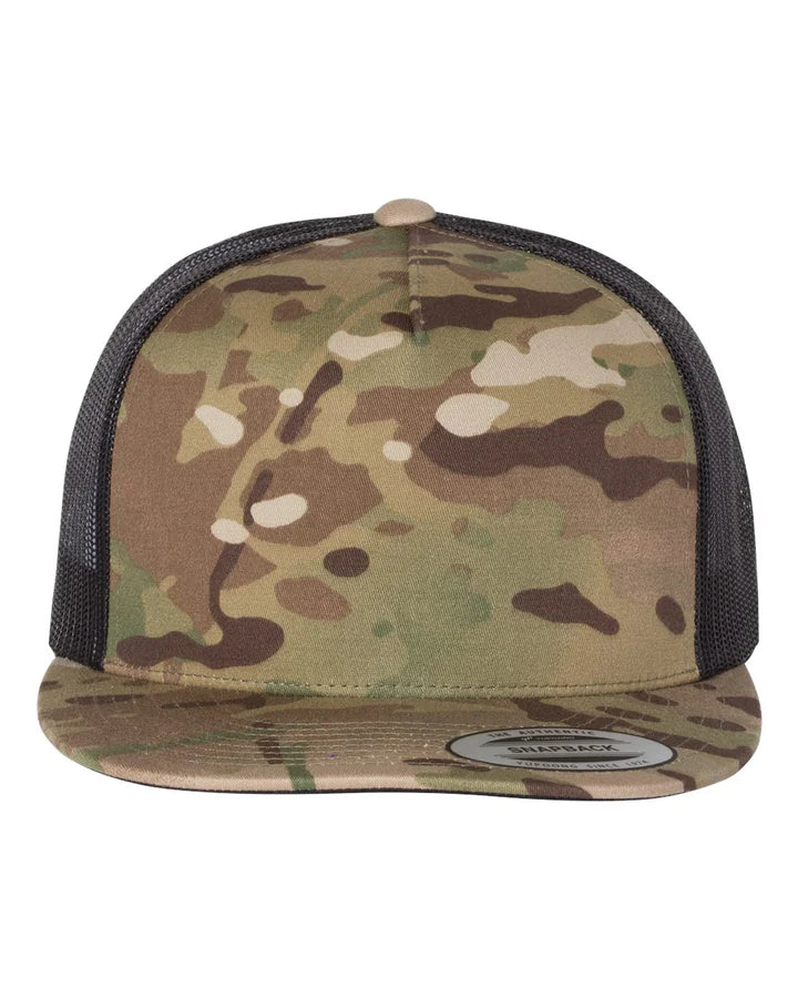 Custom Leather Patch on Yupoong 6006 Flat Bill Trucker Cap